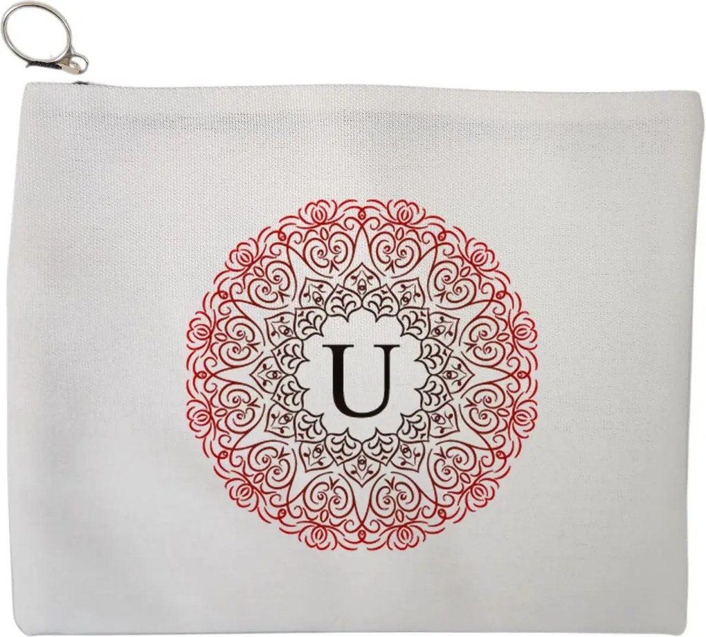 Portfard Cosmetice tip Plic, Cu litera U si Mandala, 23x18 cm, Alb, BEKZ®