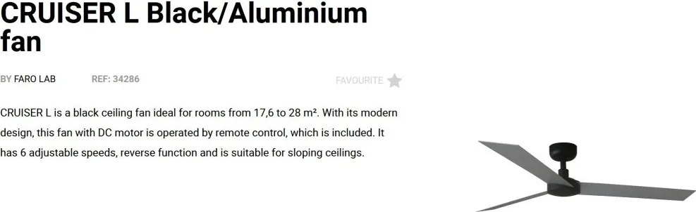 Ventilator tavan cu telecomanda CRUISER L negru/aluminiu