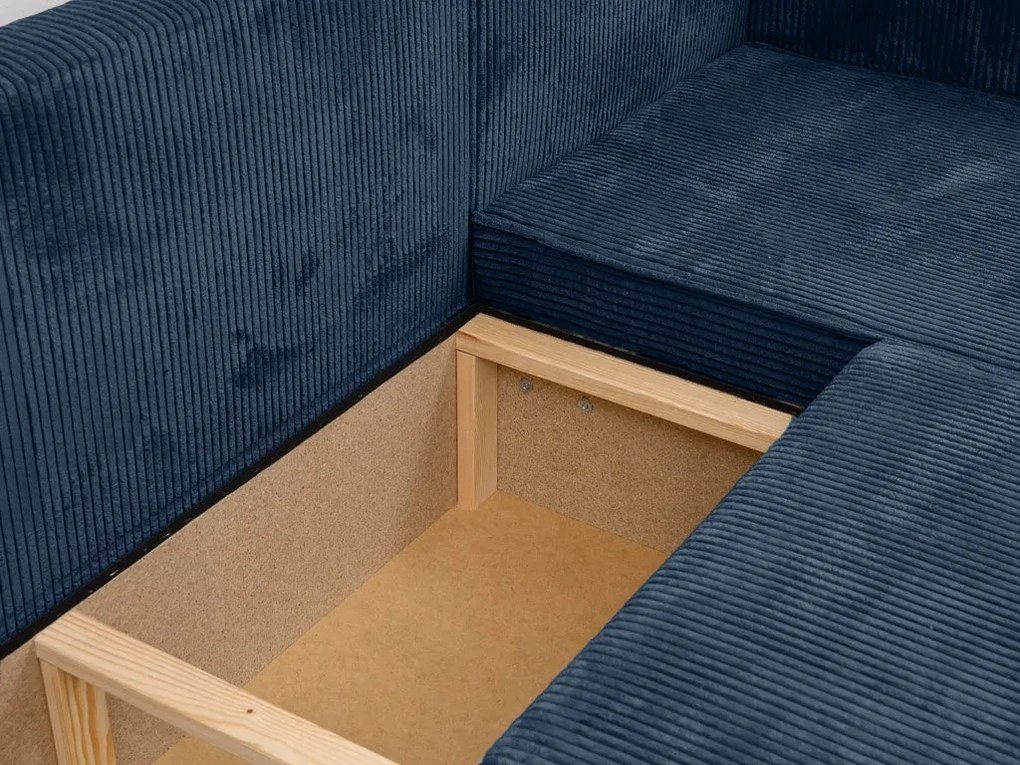 Canapea colt extensibila SMART COSARO albastru inchis, cu colt bilateral + 2 perne CADOU