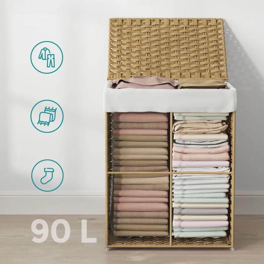 Coș de rufe din ratan sintetic AVA, 90L, maro natural SongmicsHome