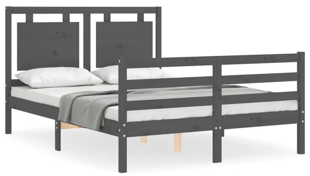 3194033 vidaXL Cadru de pat cu tăblie, gri, 140x190 cm, lemn masiv