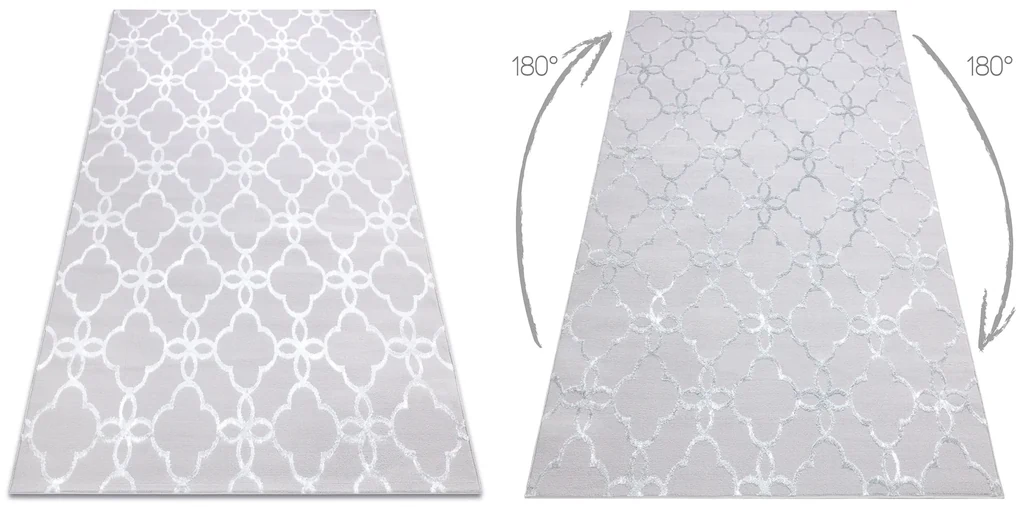 Covor MEFE modern 8504 Spalier, Flori structural două niveluri de lână gri / alb