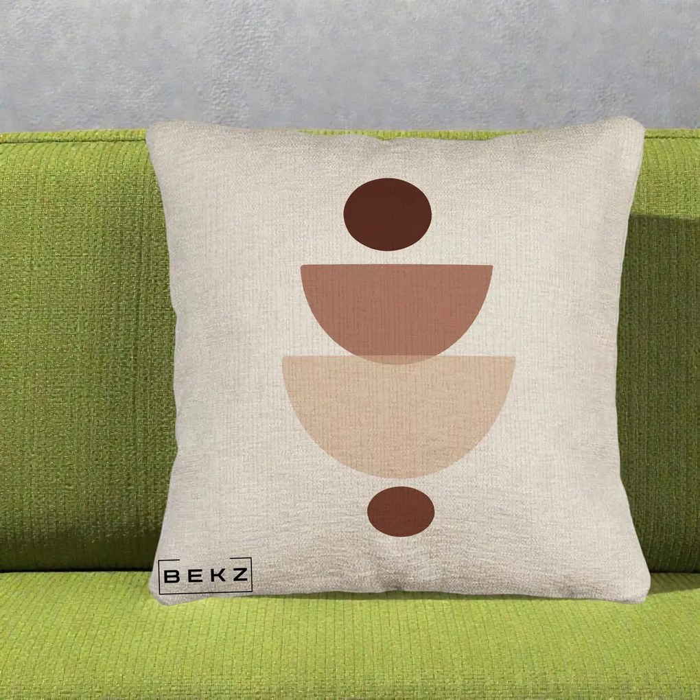 Perna Decorativa Geometric Boho Balance, 40x40 cm, Bej Canapea, Husa Detasabila, Perna Inclusa, BEKZ®