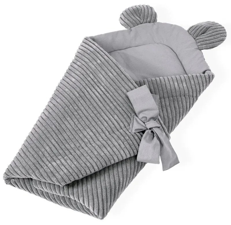 Păturică de înfășat gri din catifea reiată 35x65 cm – Meowbaby