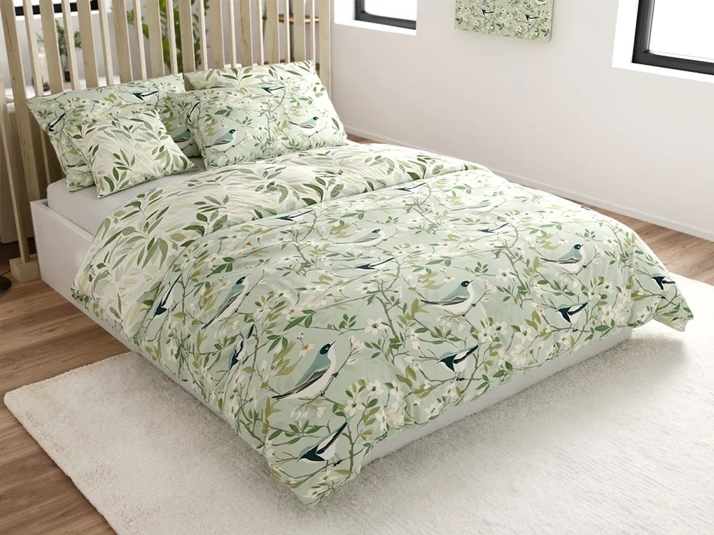 Lenjerie de pat din bumbac FLORIBIRD POLY verde Dimensiune lenjerie de pat: 70 x 90 cm | 140 x 220 cm