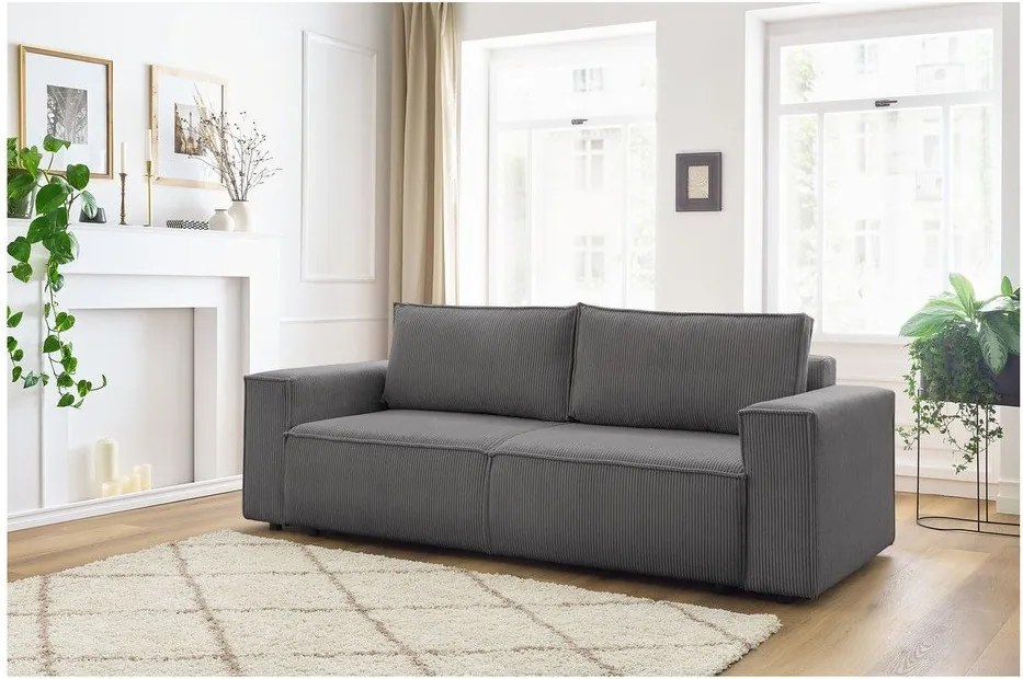 Canapea gri închis extensibilă cu tapițerie din catifea reiată 245 cm Nihad – Bobochic Paris