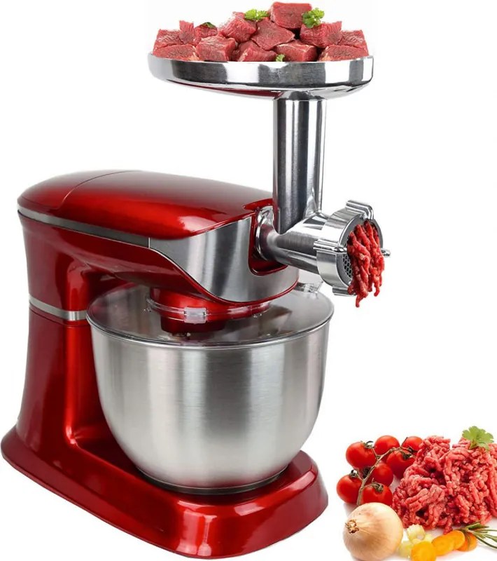 La mâna a doua: Robot de bucatarie 3in1 Royalty Line RL-PKM1900.7BG, 1900W, 6.5 Litri, Blender, Mixer Planetar, Tocator, Rosu