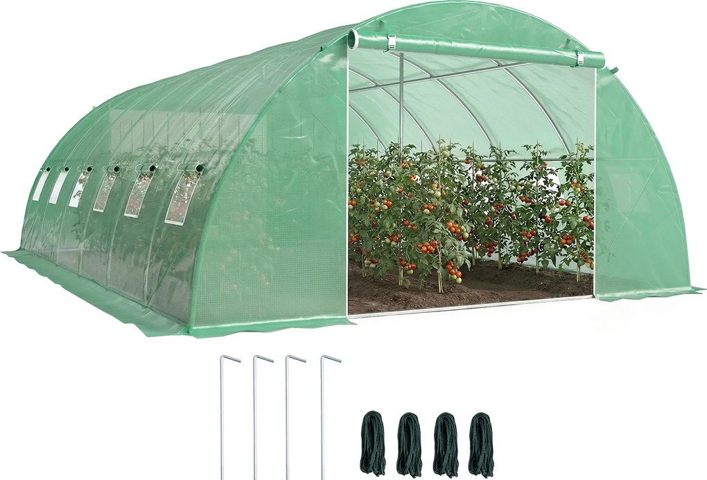 Outsunny Seră tunel de grădină Seră pentru legume oțel galvanizat Ø25mm și structură consolidată 395x595x199cm Verde | Aosom Romania