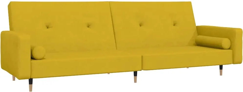 vidaXL Canapea extensibilă cu 2 locuri, 2 perne, galben, catifea