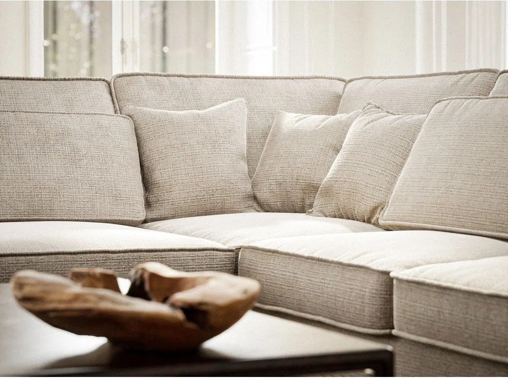 Colțar crem cu tapițerie din chenille (cu colț pe partea stângă/în formă de ”L”) Kirou – Maison de Rêve