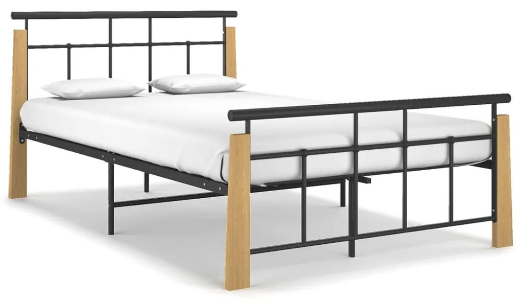 324899 vidaXL Cadru de pat, negru, 120x200 cm, metal și lemn masiv de stejar