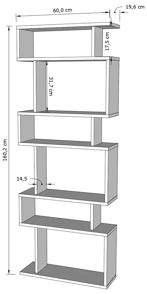 Bibliotecă albă/în culoare naturală cu aspect de lemn de stejar 60x160 cm Bates – Kalune Design