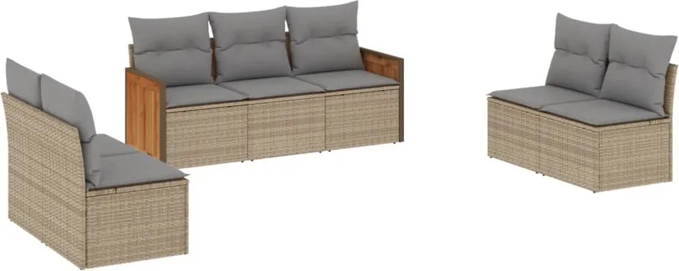 vidaXL Set canapele de grădină, 7 piese, cu perne, bej, poliratan