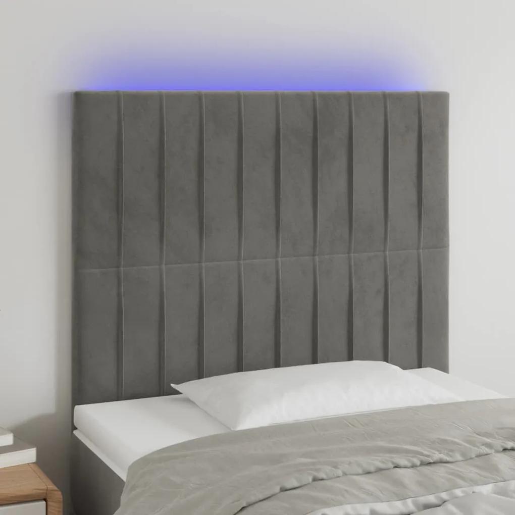 3122698 vidaXL Tăblie de pat cu LED, gri deschis, 90x5x118/128 cm, catifea