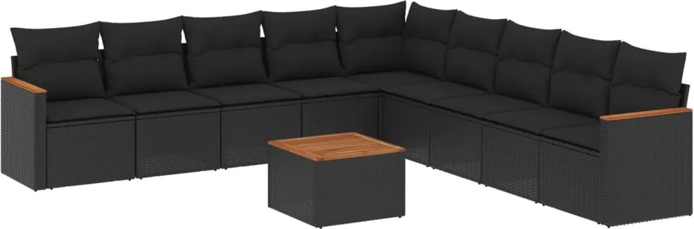 vidaXL Set canapele de grădină cu perne, 10 piese, negru, poliratan