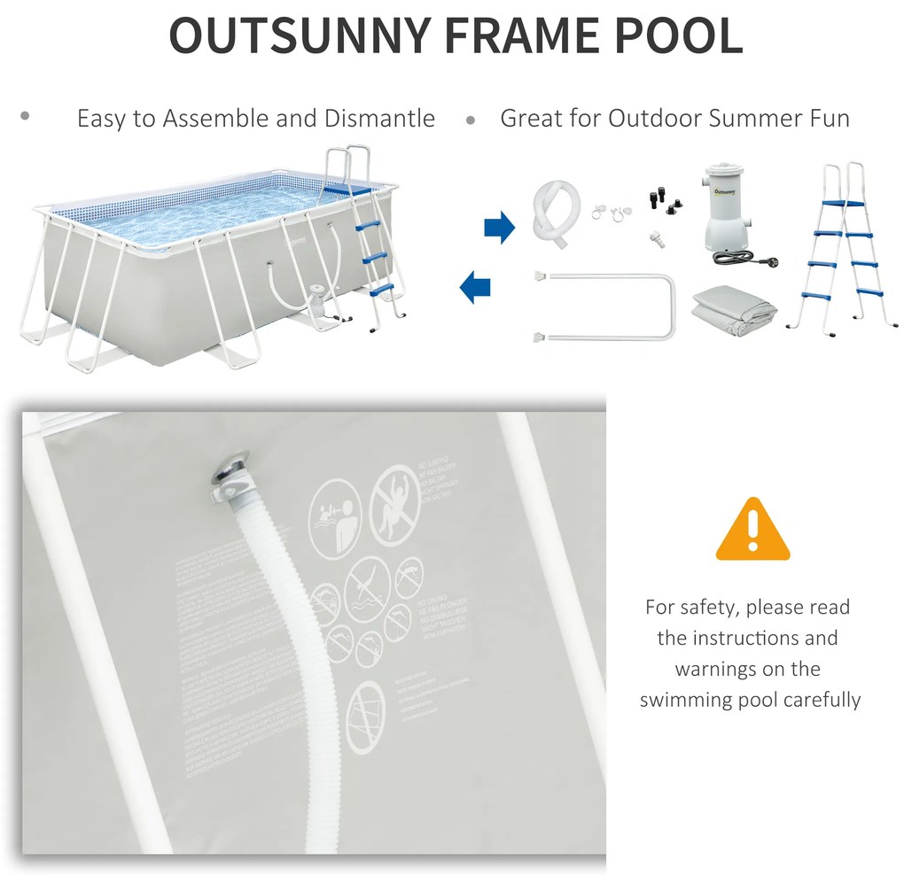 Outsunny Piscina Supraterana Dreptunghiulara cu Pompa Filtru si Scara Incluse, 440x240x122cm, Gri | Aosom Romania