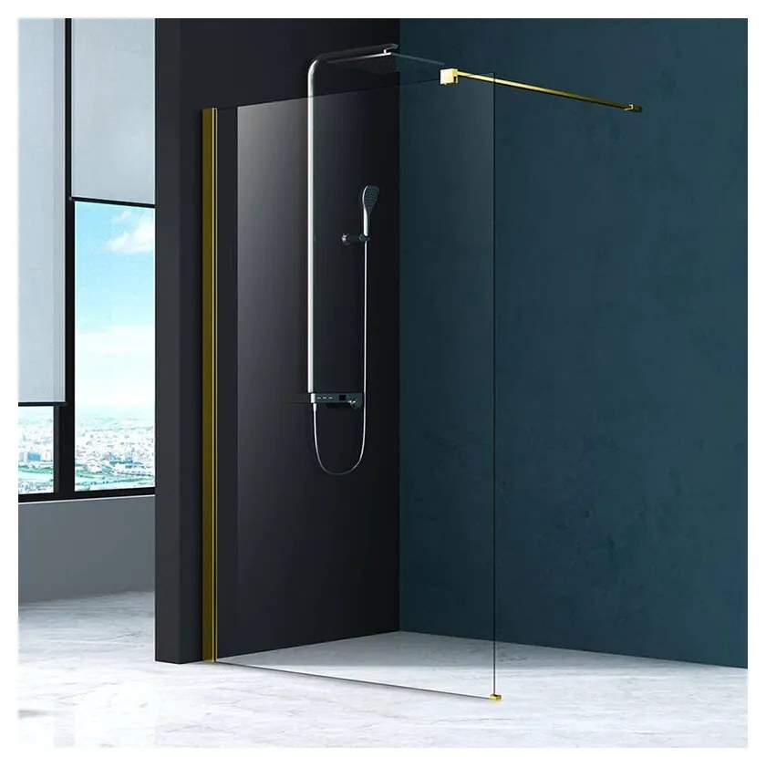 Paravan de dus tip Walk-in Fluminia Foxy auriu periat 120x200 cm Easy Clean