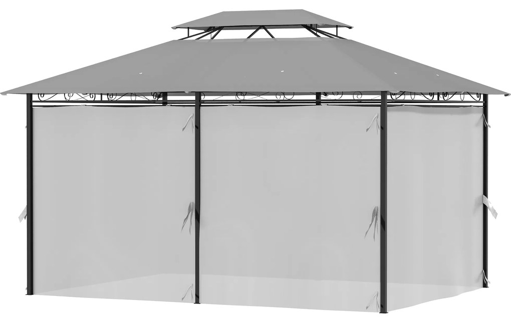 Outsunny Pavilion 3x4m cu 6 părți laterale, cort de petrecere cu acoperiș dublu gri închis | Aosom Romania