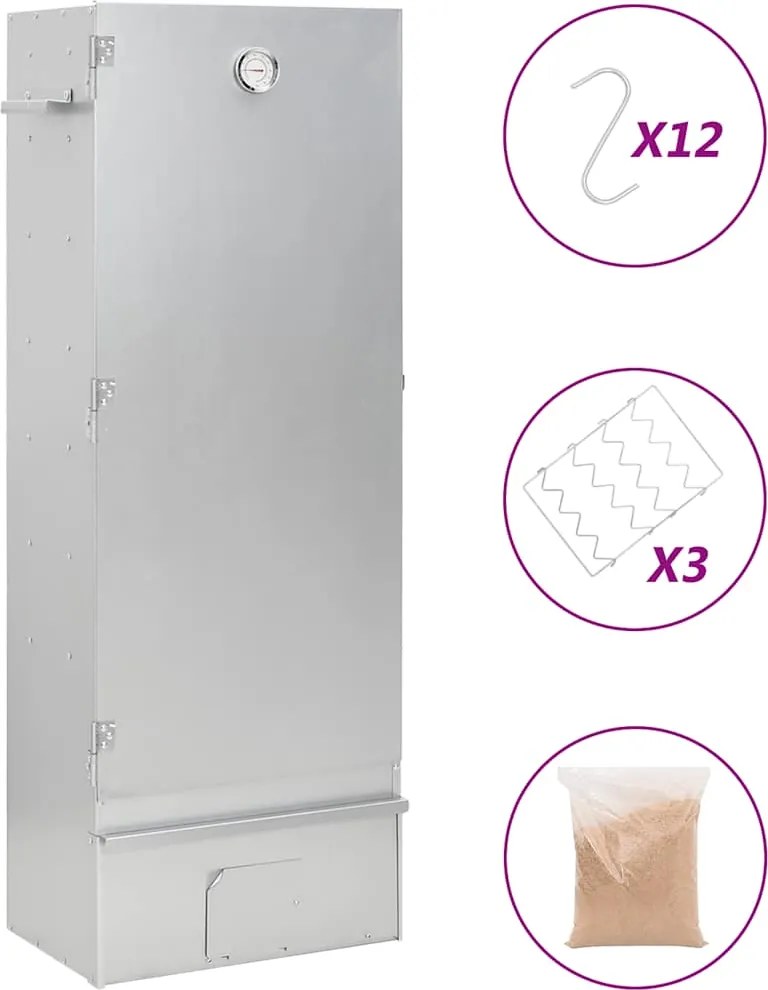 vidaXL Afumătoare grătar cu așchii lemn 44,5x29x110 cm oțel galvanizat