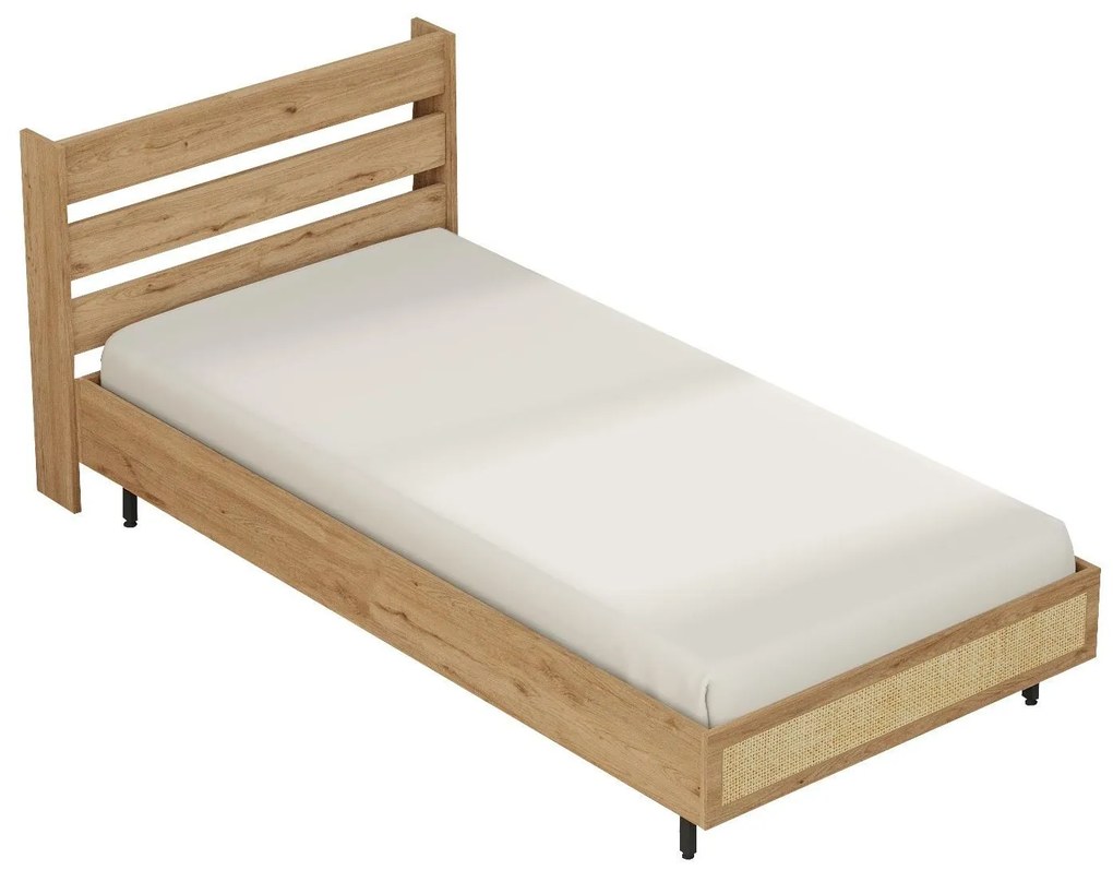 Pat de o persoană 100 cm Otto 13 (fără somieră) (nuc + stejar + negru). 1106431