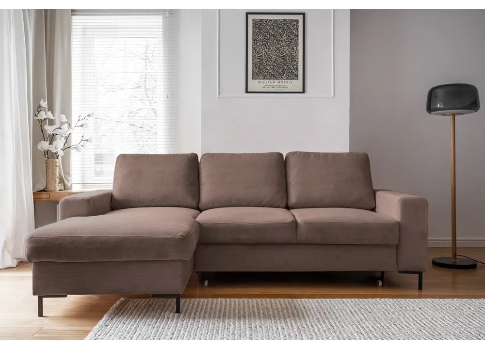 Colțar maro extensibil cu tapițerie din catifea reiată (cu colț pe partea stângă ) Lofty Lilly – Miuform