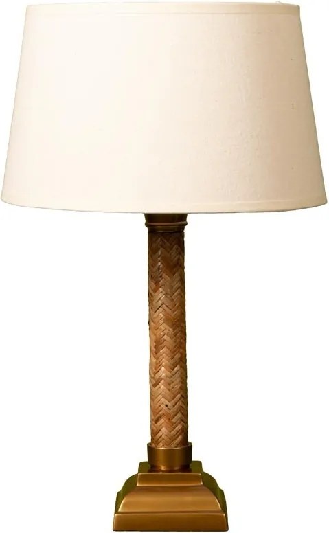 Lampă de masă din rattan împletit și metal auriu, cu abajur din bumbac bej, finisaj natural, 49×30 cm, „Rivan"