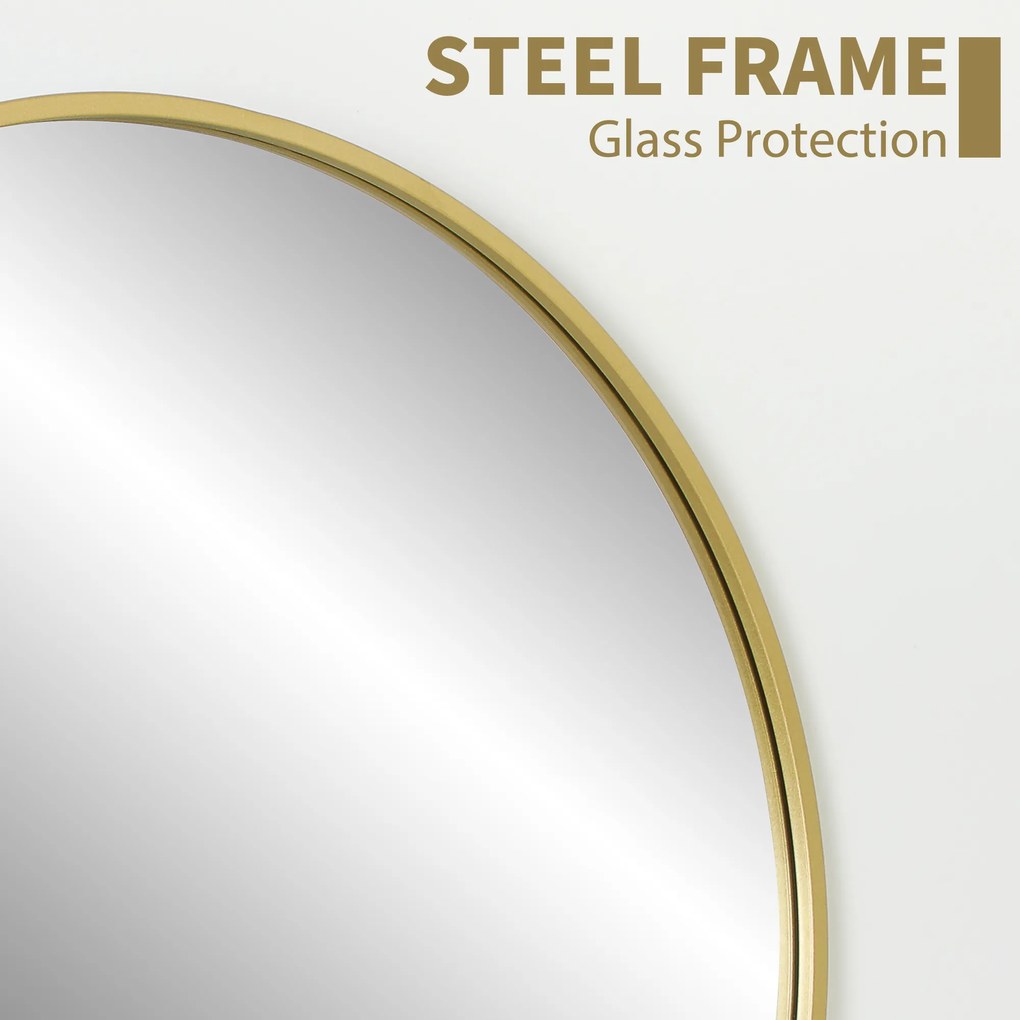 HOMCOM Oglindă Rotundă pentru Baie, din Sticlă și Oțel, Ø70x2.5 cm, culoare Auriu | Aosom Romania