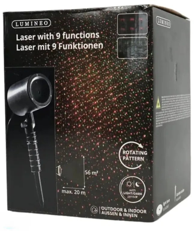 Proiector laser LED cu efect rotativ LUMINEO 9 functii, negru