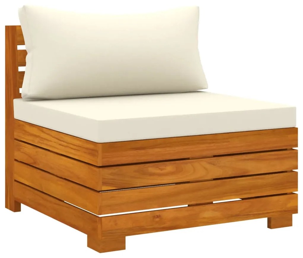 Set mobilier gradina cu perne, 5 piese, lemn masiv de salcam Crem, colt + 2x mijloc + suport pentru picioare + masa, 1