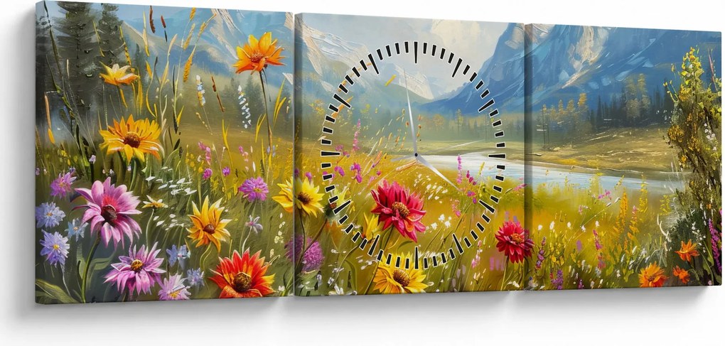 Tablou - Peisaj pictat (cu ceas) (90x30 cm)
