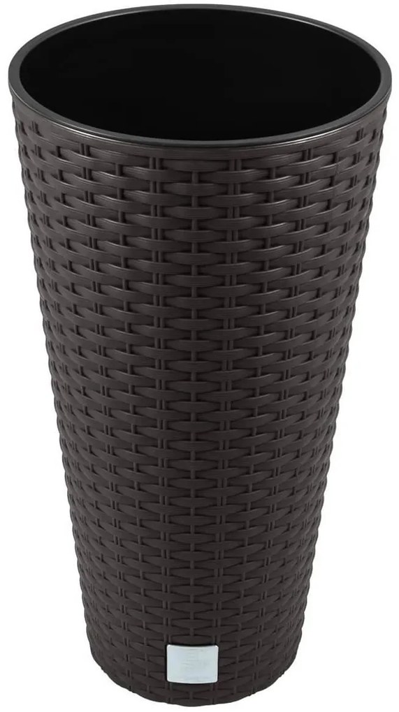 Ghiveci decorativ de flori, Prosperplast, Rato, imitatie ratan, rotund, inalt, maro, 40x76.3 cm