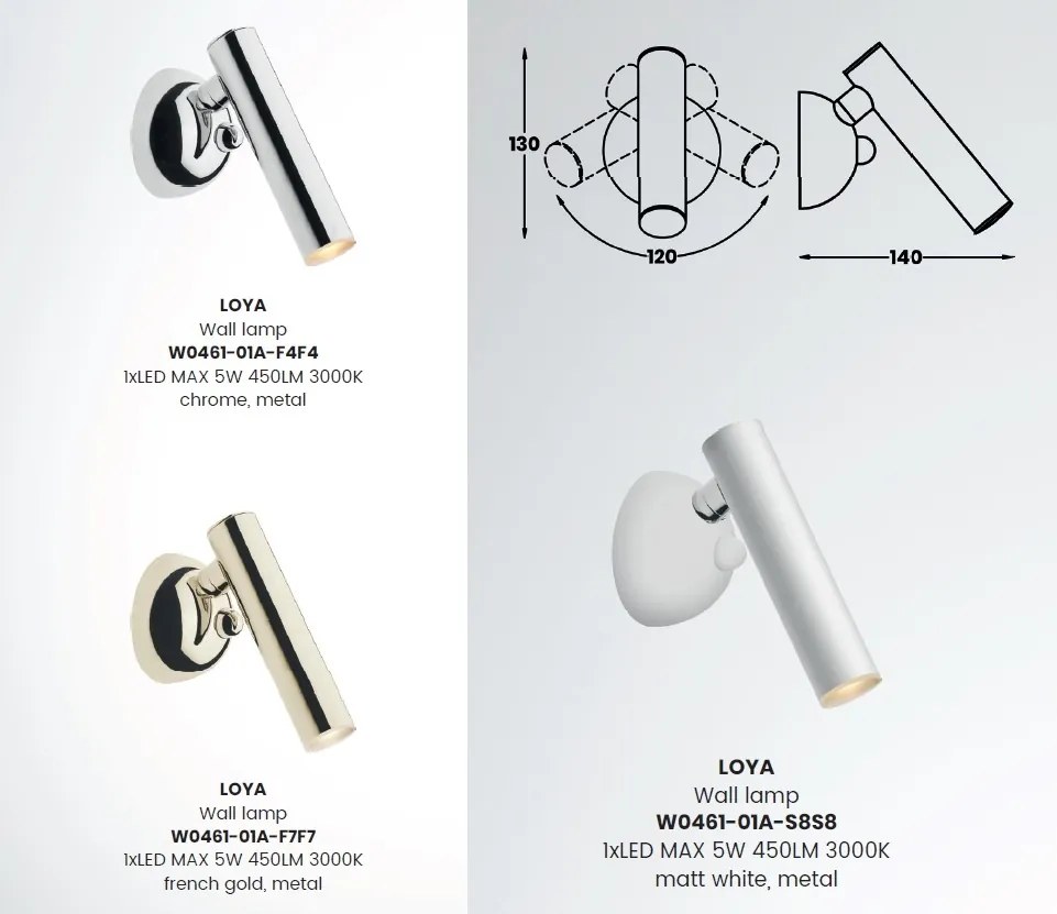 Aplica LED directionabila, design minimalist LOYA, alb W0461-01A-S8S8 ZL