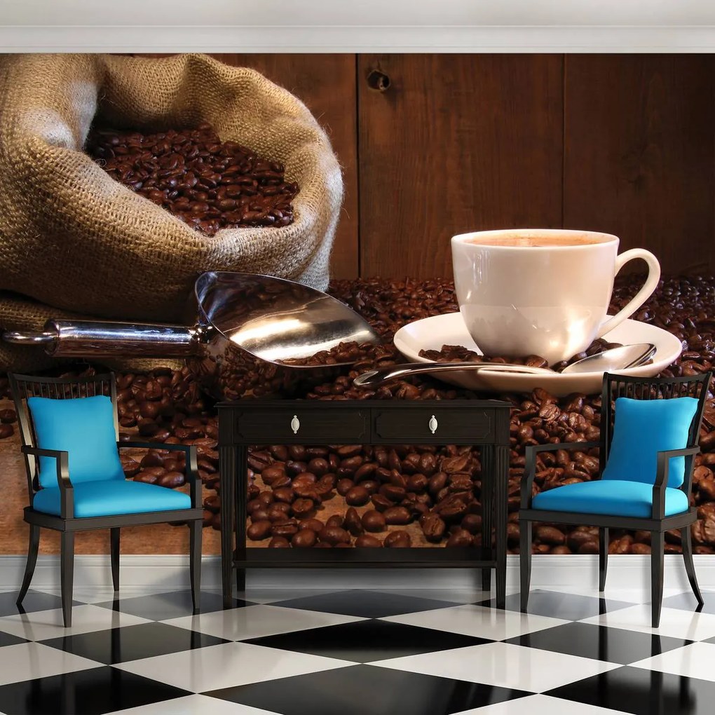 Fototapet - Sac plin cu boabe de cafea (254x184 cm)