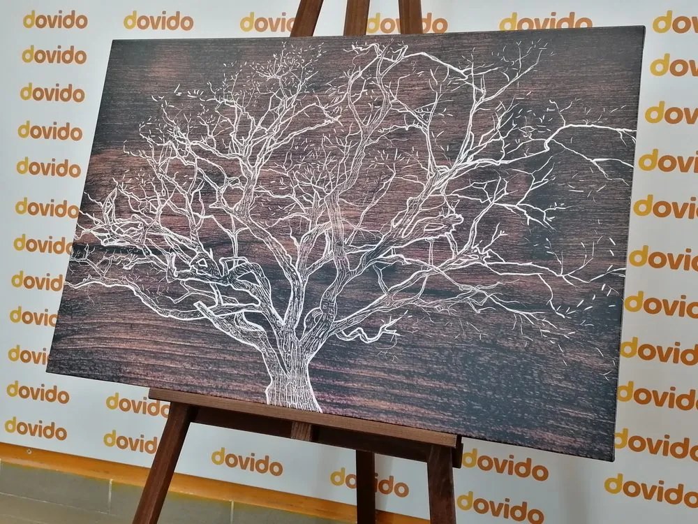 Tablou coroană de copac pe fundal de lemn