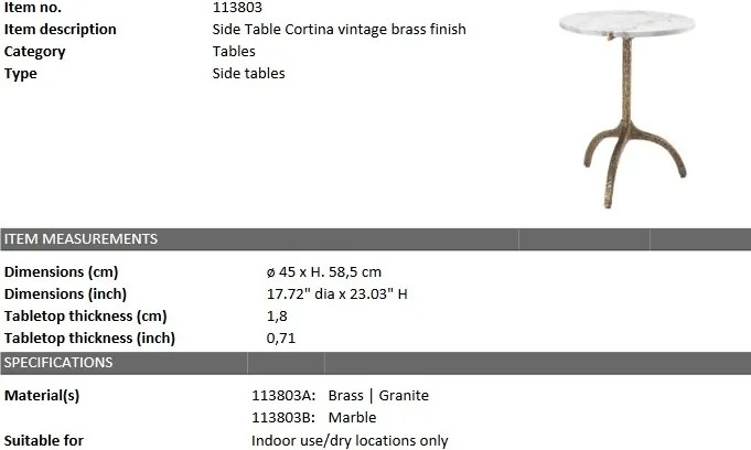 Masuta laterala design deosebit LUX Cortina, marmura alba 113803 HZ
