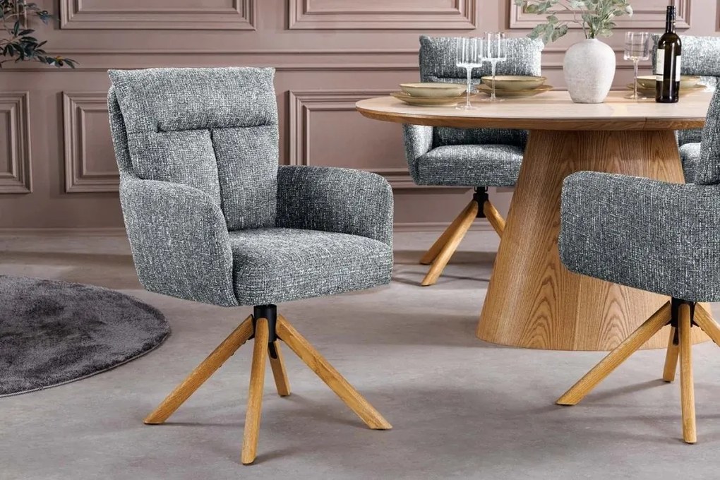 Set de 2 scaune pivotante picioare din lemn Big George verde texturat