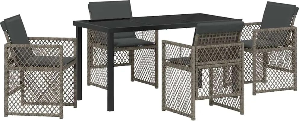 vidaXL Set de masă pentru grădină 5 pcs Gri poliratan