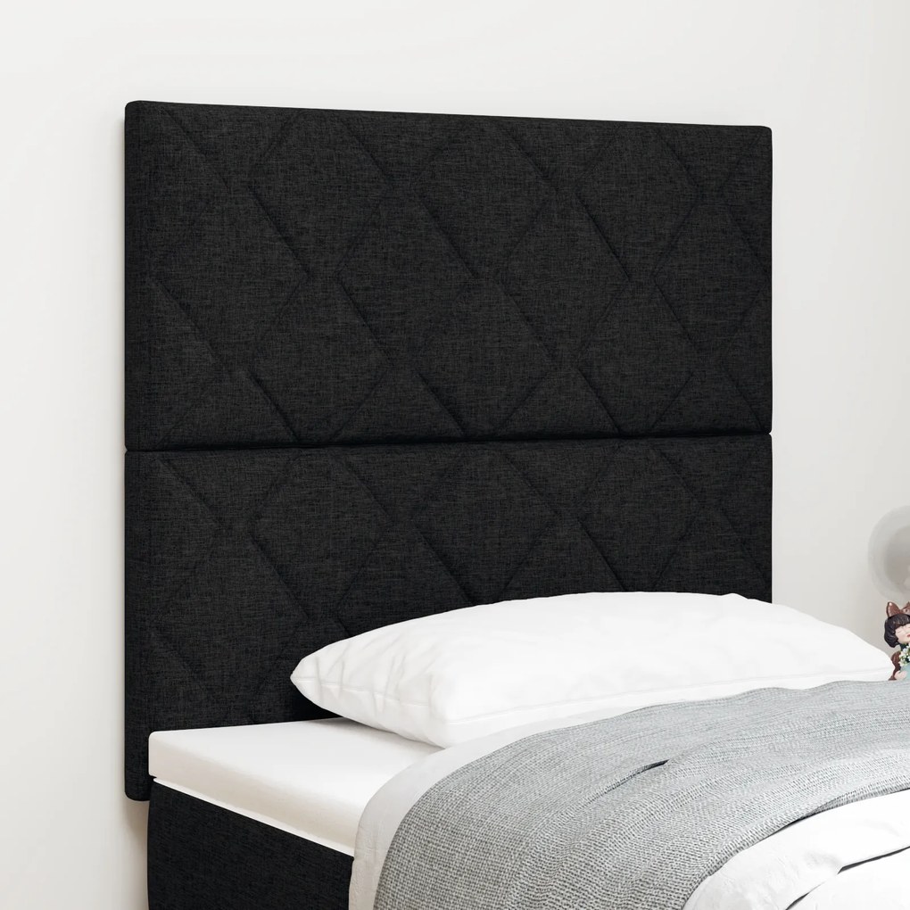 vidaXL Tăblia de pat , design cu blocuri de diamant, neagră, de 90 cm, din poliester.