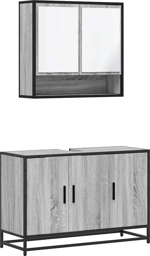 vidaXL Set mobilier de baie, 2 piese, gri sonoma, lemn prelucrat