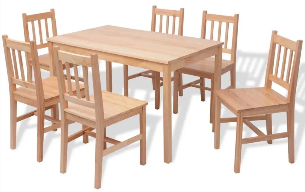 Set masa si scaune din lemn de pin, 7 piese Maro, 7