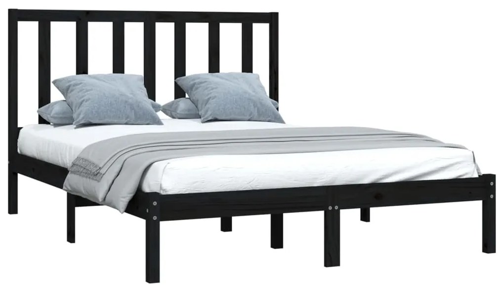 Cadru pat 5FT King Size, negru, 150x200 cm, lemn masiv de pin Negru, 150 x 200 cm