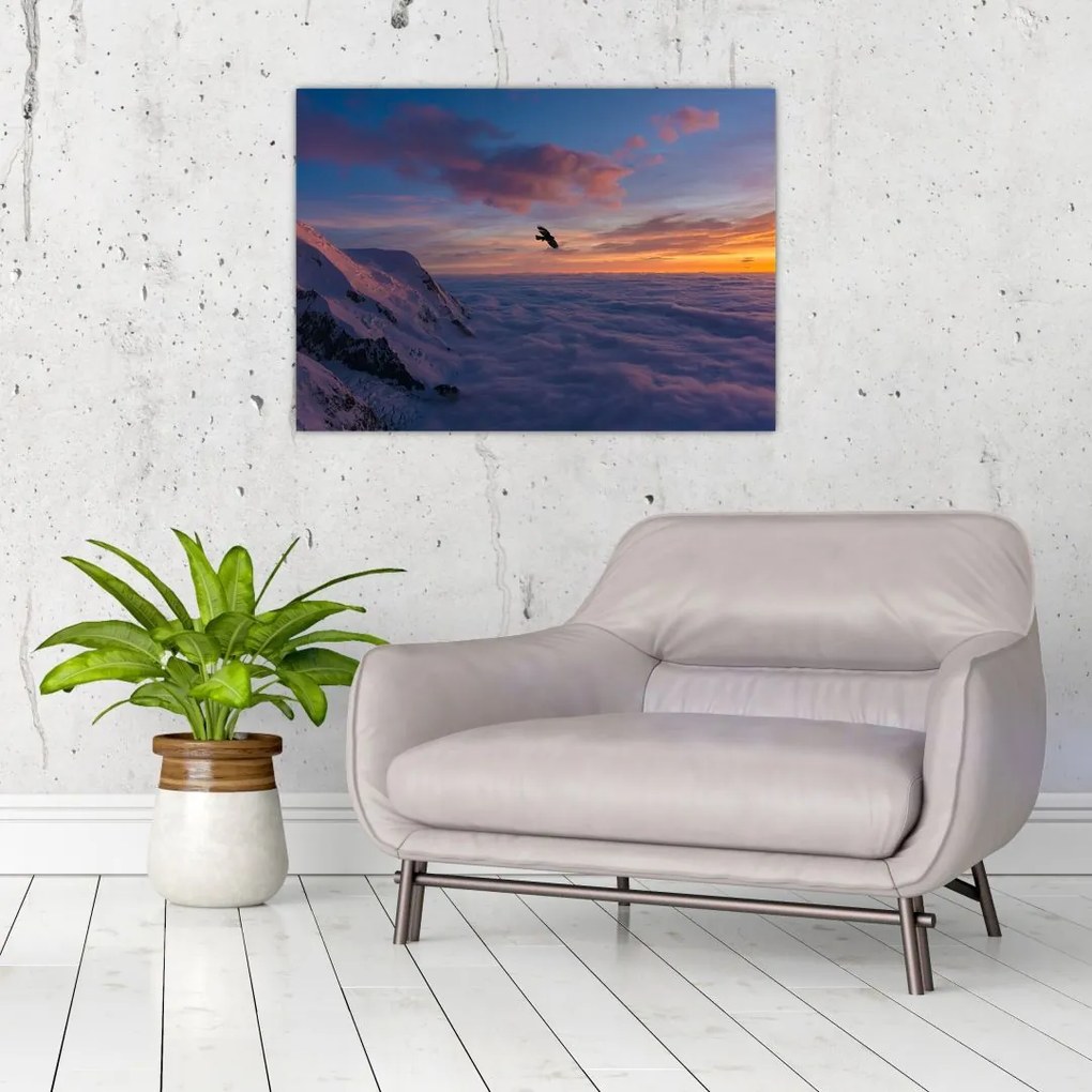 Tablou pe sticlă în apus de soare, Mont Blanc (70x50 cm)