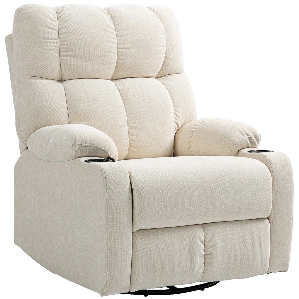 HOMCOM Fotoliu de relaxare cu suport pentru picioare, fotoliu de culcare, rotativ, până la 150 kg, structură din oțel, 88x96x108cm, Bej | Aosom Romania