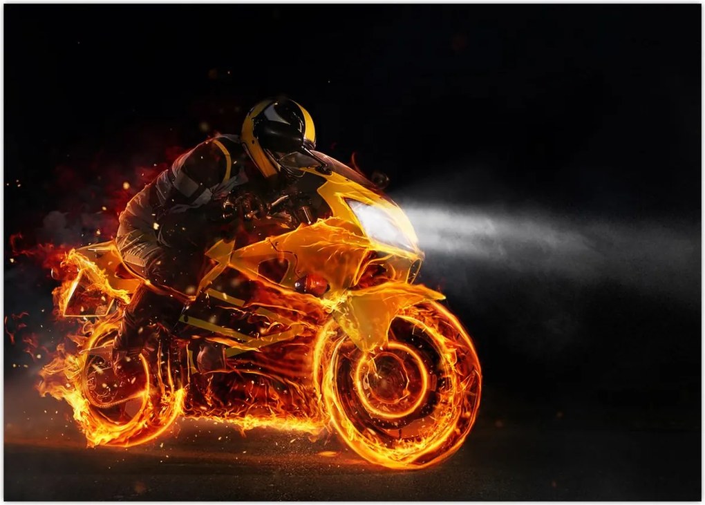 Tablou - Motociclist cu flăcări (70x50 cm)