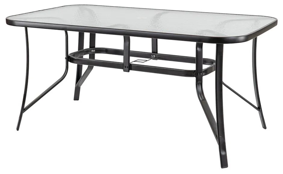 Masă de grădină Canillo cu cadru metalic și sticlă, neagră