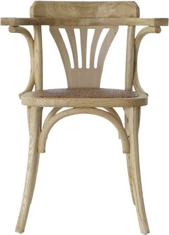 Scaun cu brațe dining din lemn masiv de ulm cu șezut împletit din rattan, 57×46×78 cm, „Brasserie"