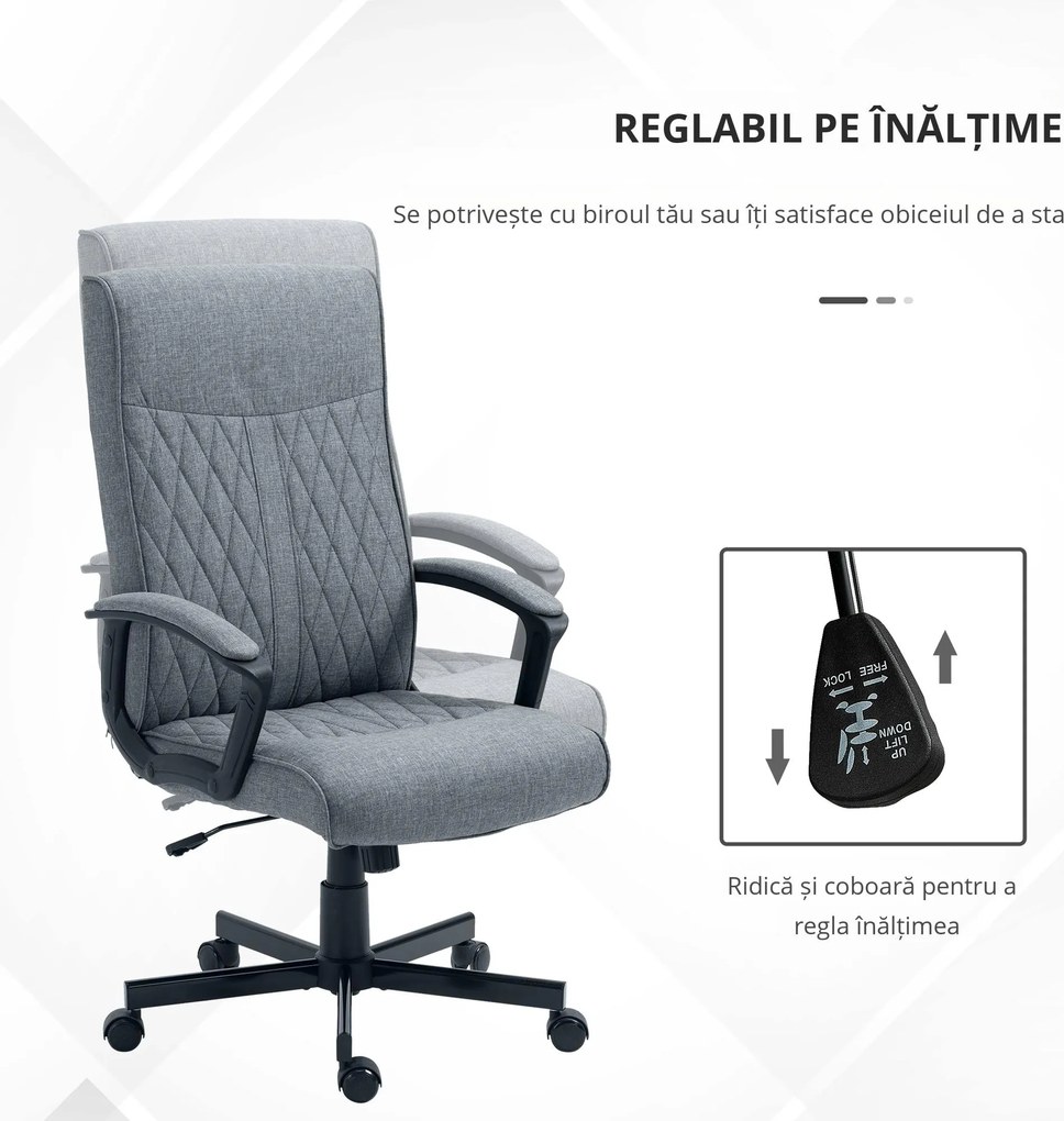 Scaun de birou Vinsetto pentru casa cu spatar inalt, pivotant la 360 de grade, inaltime si inclinare reglabila, gri inchis | Aosom Romania