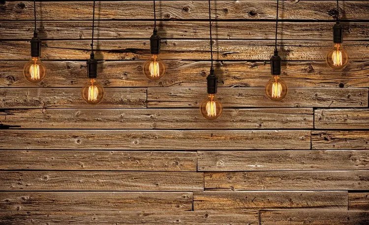 Light Bulbs Wood Plankets Fototapet, (254 x 184 cm)