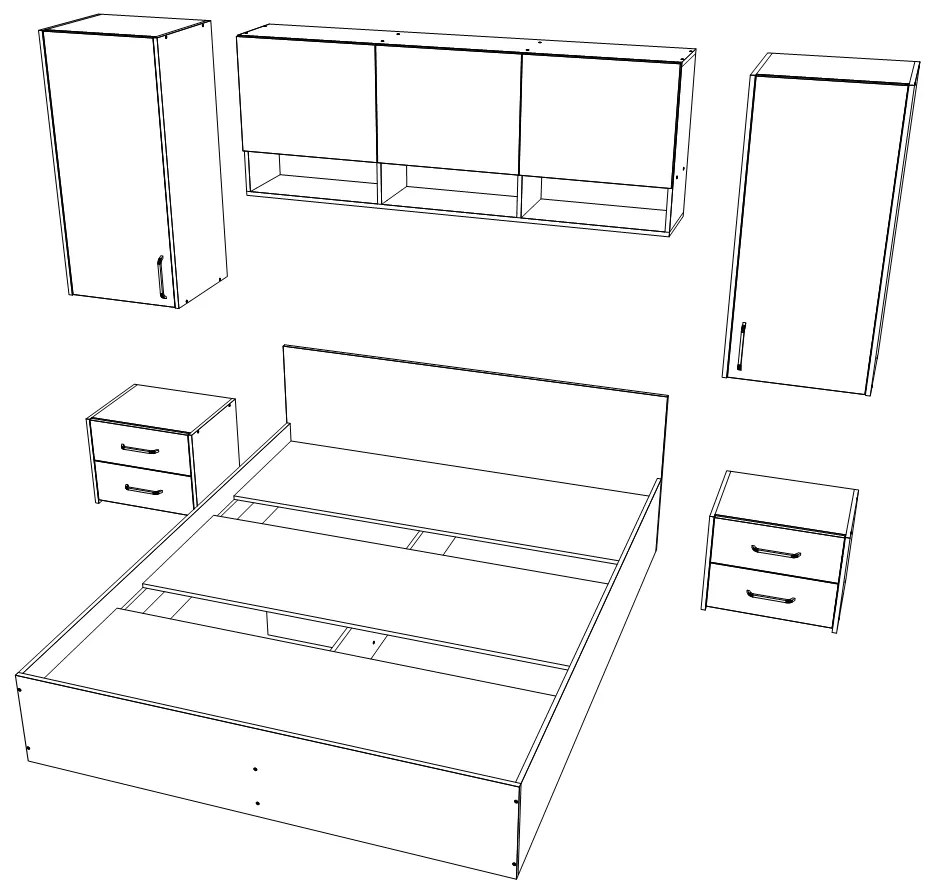 Set dormitor Malmo V13, Pat 200 x 160 cm, Stejar Alb/Antracit