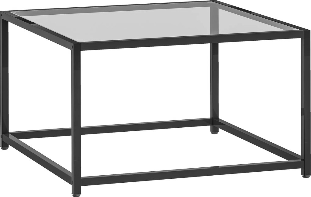 HOMCOM Măsuță pătrată noptieră cu blat din sticlă securizată, masă de cafea cu picioare din oțel 68 x 68 x 39 cm Negru | Aosom Romania